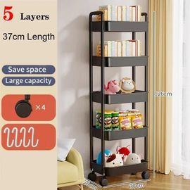 Chariot De Rangement D'Étagère,Chariot Organisateur De Cuisine Mobile Avec Roulettes,Étagères De Salle De Bain Multicouches,Support De Rangement De Collations Ménagères.5 Layer Black.
