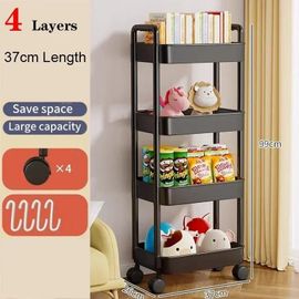 Chariot De Rangement D'Étagère,Chariot Organisateur De Cuisine Mobile Avec Roulettes,Étagères De Salle De Bain Multicouches,Support De Rangement De Collations Ménagères.4 Layer Black.