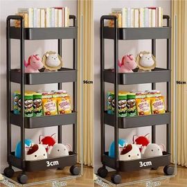 Chariot De Rangement D'Étagère,Chariot Organisateur De Cuisine Mobile Avec Roulettes,Étagères De Salle De Bain Multicouches,Support De Rangement De Collations Ménagères.2Pcs 4 Layer Black.