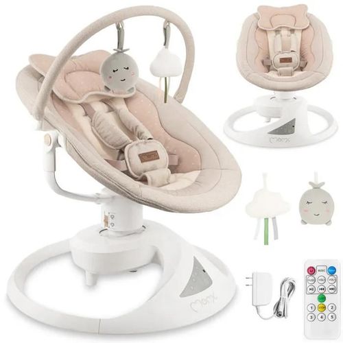 Momi Pearl Balancelle Bébé Électrique 360° - 10 Mélodies - 5 Modes De Balancement - Arche À Jouets ¿ Beige
