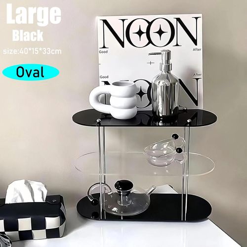 Ins Style¿Support De Rangement En Acrylique,Organisateur De Bureau,Présentoir De Parfum,Bijoux Et Tasses,Étagère Décorative Amovible À 3 Couches.40cm Oval Black.