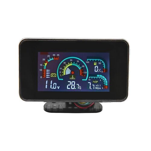 4 En 1 Lcd 12v / 24v Voltmètre De Pression D'huile Volt Température De L'eau Jauge De Carburant D'huile Avec Capteur De 10mm