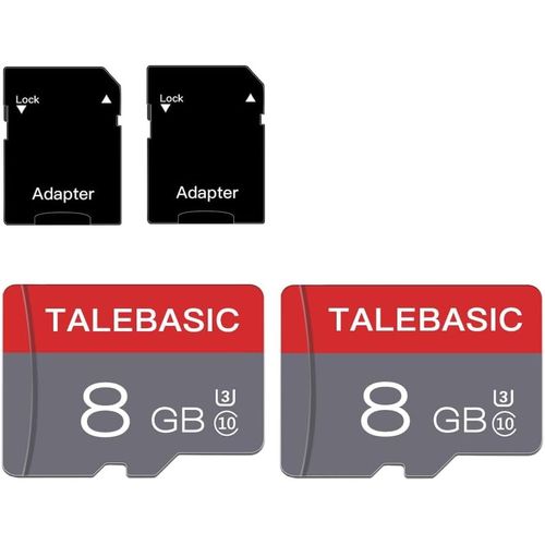 8Gb Carte Mémoire Micro Classe 10 - Carte Tf Haute Vitesse Avec Adaptateur Pour Tablette/Téléphone Portable/Appareil Photo/Autoradio/Console De Jeu (Lot De 2 Cartes 8Gb)