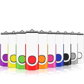 Clés Usb 2.0 À Mémoire Flash 2.0 Avec Protection Pivotante, 10 Pièces (Avec Cordon)... 8 Go 10 Couleurs