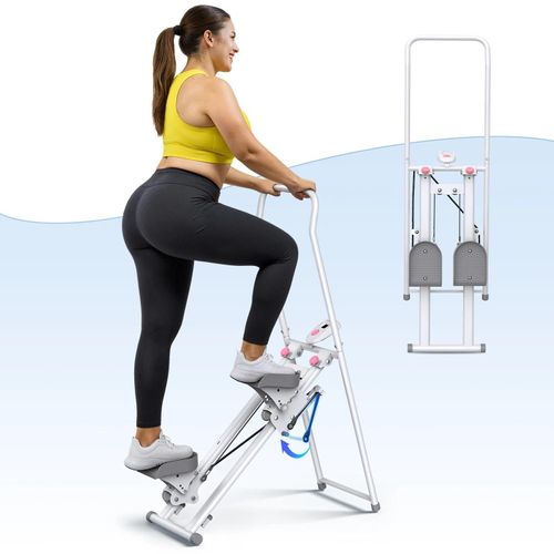 Stepper Escalier Pliable Vertical Merach, 2 Niveaux De Résistance, 3 Positions De Pédales Ajustables, Écran Lcd, 136 Kg, Blanc
