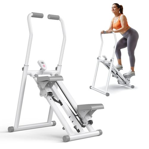 Stepper Vertical Pliable Merach, 3 Niveaux De Résistance, Guidon Réglable En Hauteur Et Direction, Écran Lcd, Charge 150 Kg, Blanc