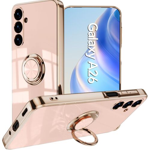 SJZG-Coque Pour Samsung Galaxy A26 5G Avec Anneau Support Rotatif À 360 Degrés, Souple Tpu Silicone Case Antichoc Housse Bague Étui - Rose