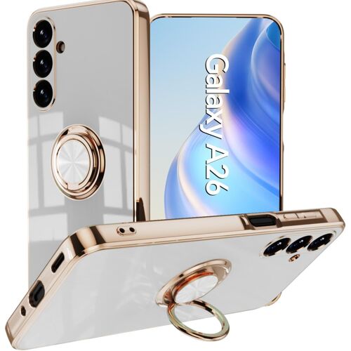 SJZG-Coque Pour Samsung Galaxy A26 5G Avec Anneau Support Rotatif À 360 Degrés, Souple Tpu Silicone Case Antichoc Housse Bague Étui - Blanc