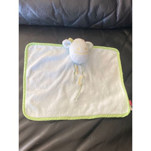 DOUDOU PLAT VACHE BLEU VERT TEX 18CM*22CM