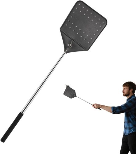 Tue-mouches résistante - Manche long renforcé en véritable - Raquette électrique rétractable avec manche métallique pour insectes volants dans la maison