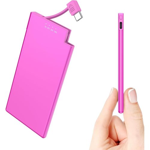 5000mah Batterie Externe Avec Câble Type-C Intégré,Ultra Mince Et Super Léger Petite Power Bank Small Batterie Portable,Compatible Avec Iphone 15 Series,Samsung,Xiaomi,Sony,Etc- Rose