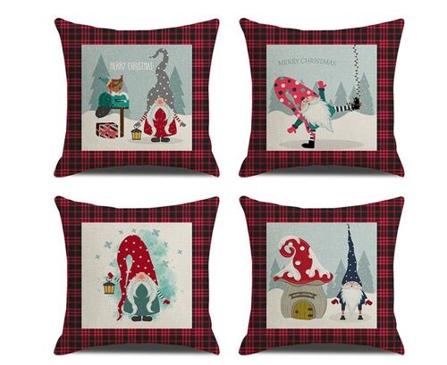 Taie D'oreiller En Lin Motif Père Noël 45 X 45 Cm, Lot De 4, Tissu De Haute Qualité, Fermeture Éclair, Imprimé Recto