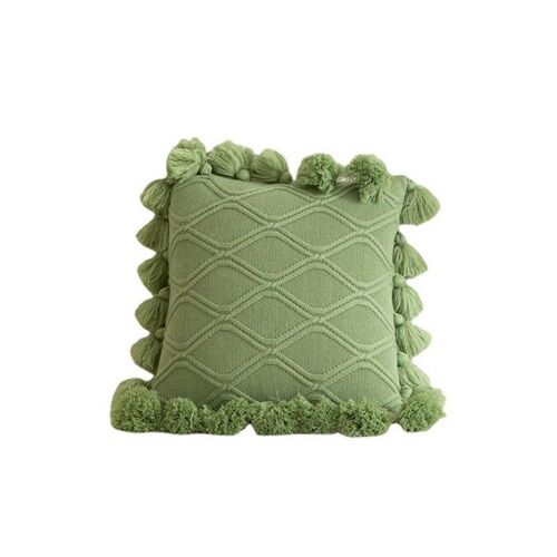 Taie d'oreiller tricotée à pompons P19 45 x 45 cm pour décoration de voiture, canapé, chaise