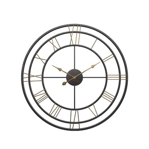 Horloge murale en métal de 50 cm de diamètre, chiffres romains, sans tic-tac, à piles