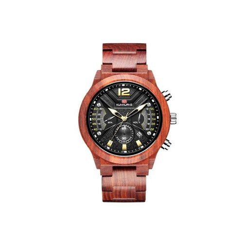 Montre Chronographe À Quartz Lumineuse Pour Homme Avec Calendrier Et Bracelet En Bois, Cadran De 50 Mm