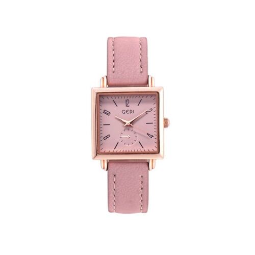 Montre Femme Étanche De 23,5 Cm, Carrée, Rose, Avec Bracelet En Cuir Et Mouvement À Quartz