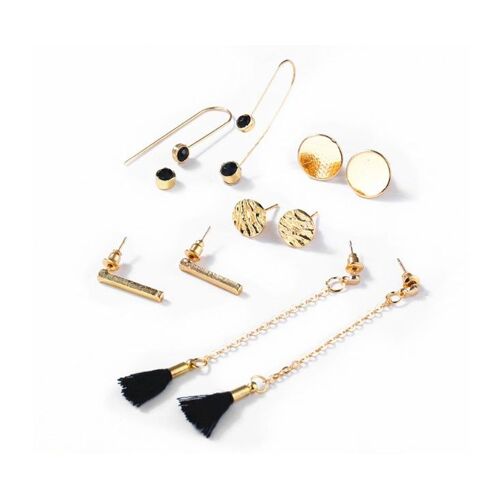 Lot De 5 Boucles D'oreilles À Tige Géométriques Pour Femmes - Bijoux Fantaisie En Alliage Léger