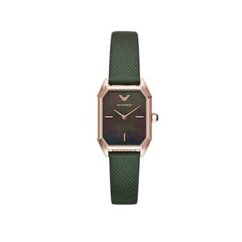 Montre Rectangulaire Verte Pour Femme R021 Avec Bracelet En Cuir