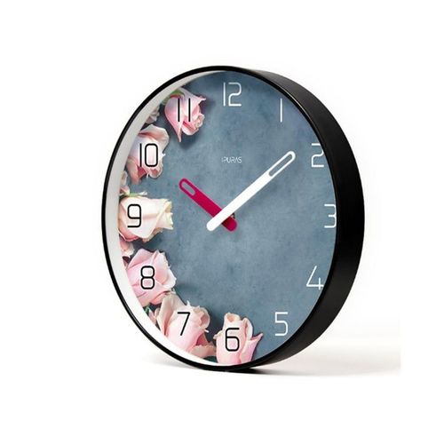 Horloge murale silencieuse de 12 pouces, motif rose, pour la décoration de la maison ou du bureau