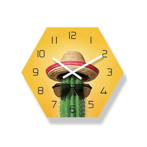 Horloge murale à six faces de 14 pouces pour chambre et salon - Mouvement silencieux, matériau acrylique