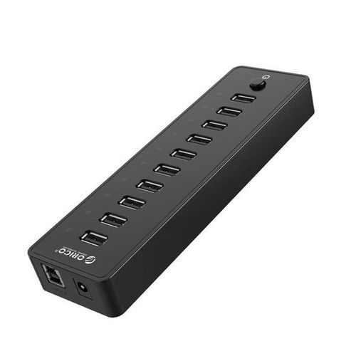 Hub USB 2.0 10 ports avec adaptateur secteur 12 V et câble de données 1 m pour PC et ordinateur portable