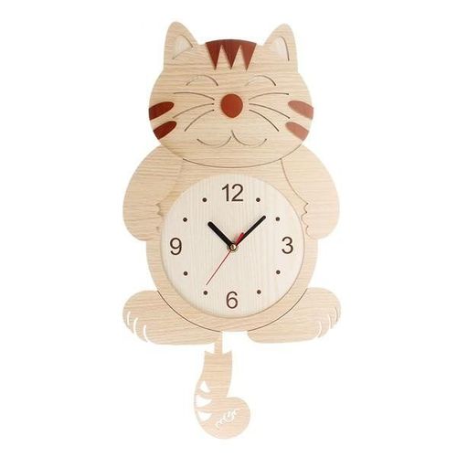 Horloge murale en bois avec pendule chat et chien - Fonctionne avec piles - PALEBROWN - 50 x 26 cm
