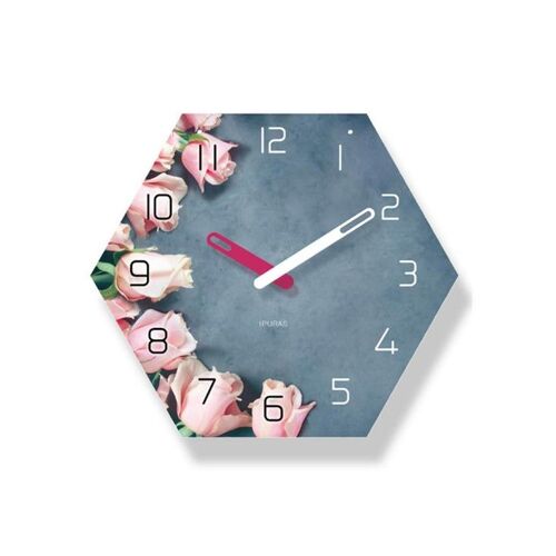 Horloge murale à six faces de 14 pouces pour chambre et salon ¿ Mouvement silencieux, matériau acrylique, fonctionne avec des piles