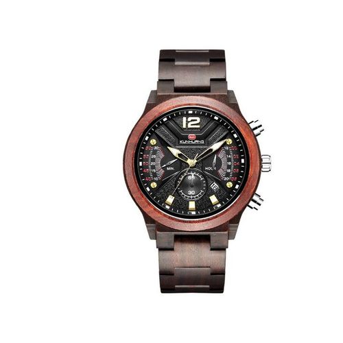 Montre À Quartz Chronographe À Calendrier Lumineux Avec Bracelet Et Boîtier En Bois