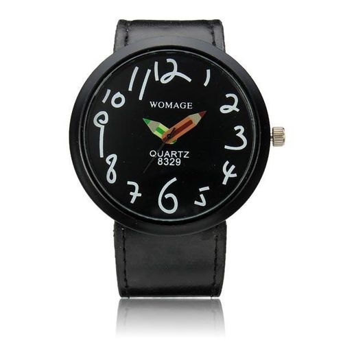 Montre-Bracelet Analogique Avec Bracelet En Cuir Synthétique - Noir - Lot De 2