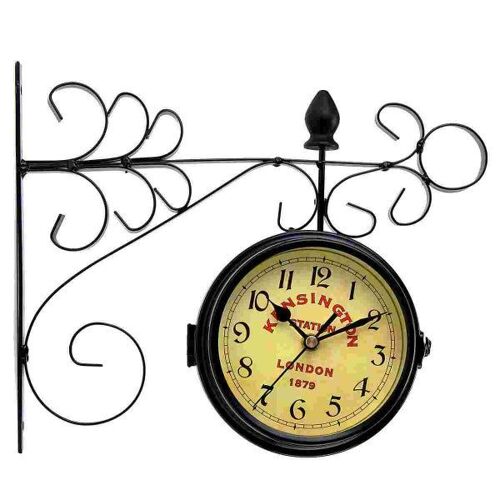 Horloge murale double de style méditerranéen - Fer noir/verre, diamètre 13 cm, double face, balayage silencieux, installation facile