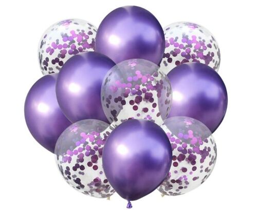 Lot de 10 ballons confettis violets pour mariages et célébrations - Latex naturel de 30 cm