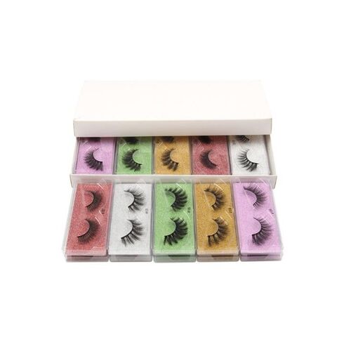 Lot De 10 Paires De Faux Cils 3d Multicolores, Base En Carton, Cils Naturels 