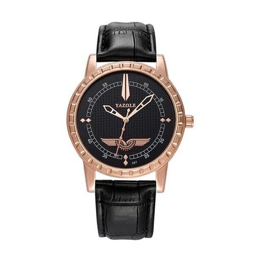 Montre Homme À Quartz Avec Bracelet En Cuir - Cadran Noir - Style Professionnel - Affichage Analogique - Étanche À Vie
