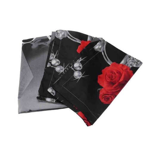 Parure De Lit 3 Pièces En Coton Imprimé Roses 3d Pour Lit King Size - Housse De Couette Et 2 Taies D'oreiller