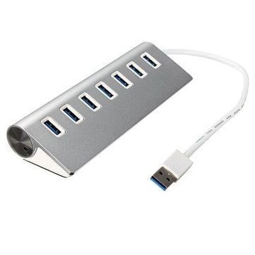 Adaptateur hub USB 3.0 7 ports avec vitesse de transfert de données de 5 Gbit/s et conception en aluminium