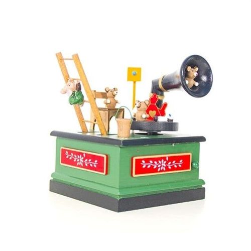 Boîte à musique en bois - Décoration de Noël en forme de radio (verte)