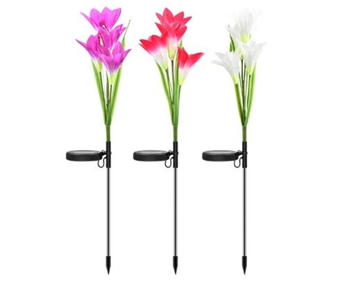 Lampes Solaires À 4 Têtes En Forme De Fleur De Lys - Éclairage Extérieur Étanche Pour Jardin Et Paysage - 3 Pièces