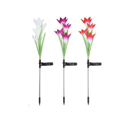 Lampes Solaires À 4 Têtes En Forme De Fleur De Lys - Lampes De Jardin D'extérieur Étanches - Dégradé De Couleurs - 3 Pièces