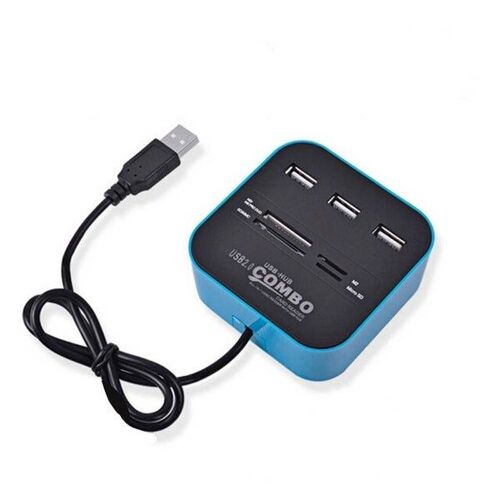 Hub USB 2.0 3 ports pour MMC/M2/MS pour iPhone et Xiaomi - Bleu