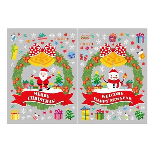 C125 Lot de 2 autocollants pour fenêtre Père Noël et couronne pour décoration de Noël