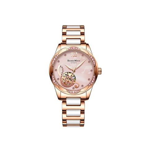 Montre Mécanique Ronde Pour Femme R002, Bracelet En Acier, Étanche Jusqu'à 30 M