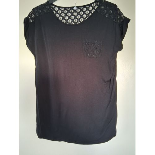 T-Shirt Épaule Dentelle Noir "T- 38-40" Femme