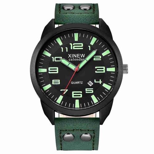 Montre À Quartz Pour Homme Avec Bracelet En Cuir Synthétique ¿ Cadran Vert