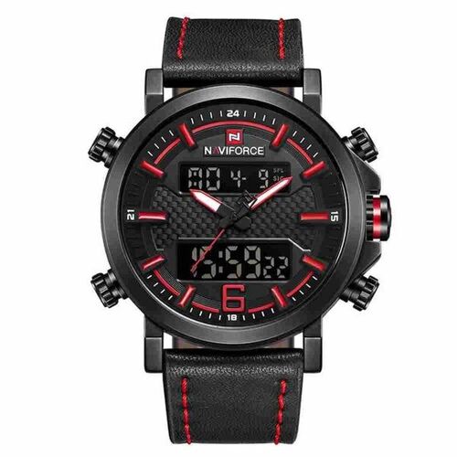 Montre À Quartz Étanche En Cuir Pour Homme Avec Double Affichage Et Fonction Date