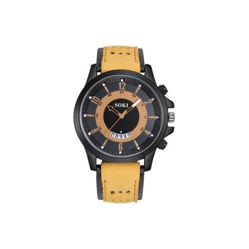 Montre De Sport Avec Bracelet En Cuir Kaki ¿ Montre-Bracelet Militaire Multicolore ¿ Mouvement À Quartz, Résistante À L'eau