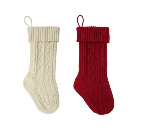 Lot de 2 chaussettes de Noël en laine tricotée de 37 cm, sacs-cadeaux décoratifs pour bonbons et petits cadeaux