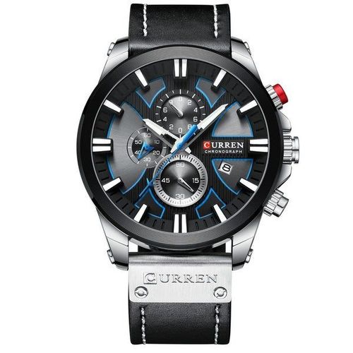 Montre Chronographe Sport À Quartz Pour Homme Avec Bracelet En Cuir Synthétique