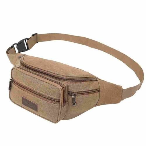 Sac banane en toile pour homme - Sac banane militaire de voyage et de randonnée - Marron