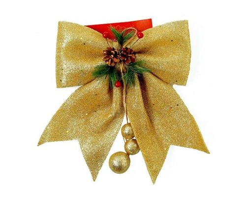 Lot de 4 décorations de Noël en forme de noeud argenté pour décoration de Noël et emballage cadeau