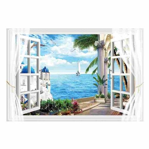 Stickers muraux paysage méditerranéen - 2 pièces, PVC, 60 x 90 cm, décoration d'intérieur